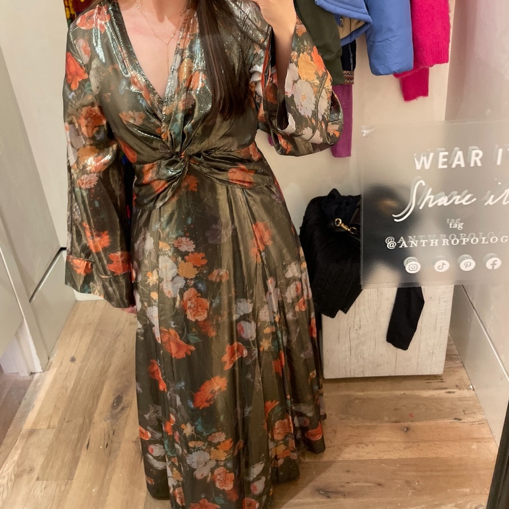 Anthropologie Caballero Deep V Maxi Dress